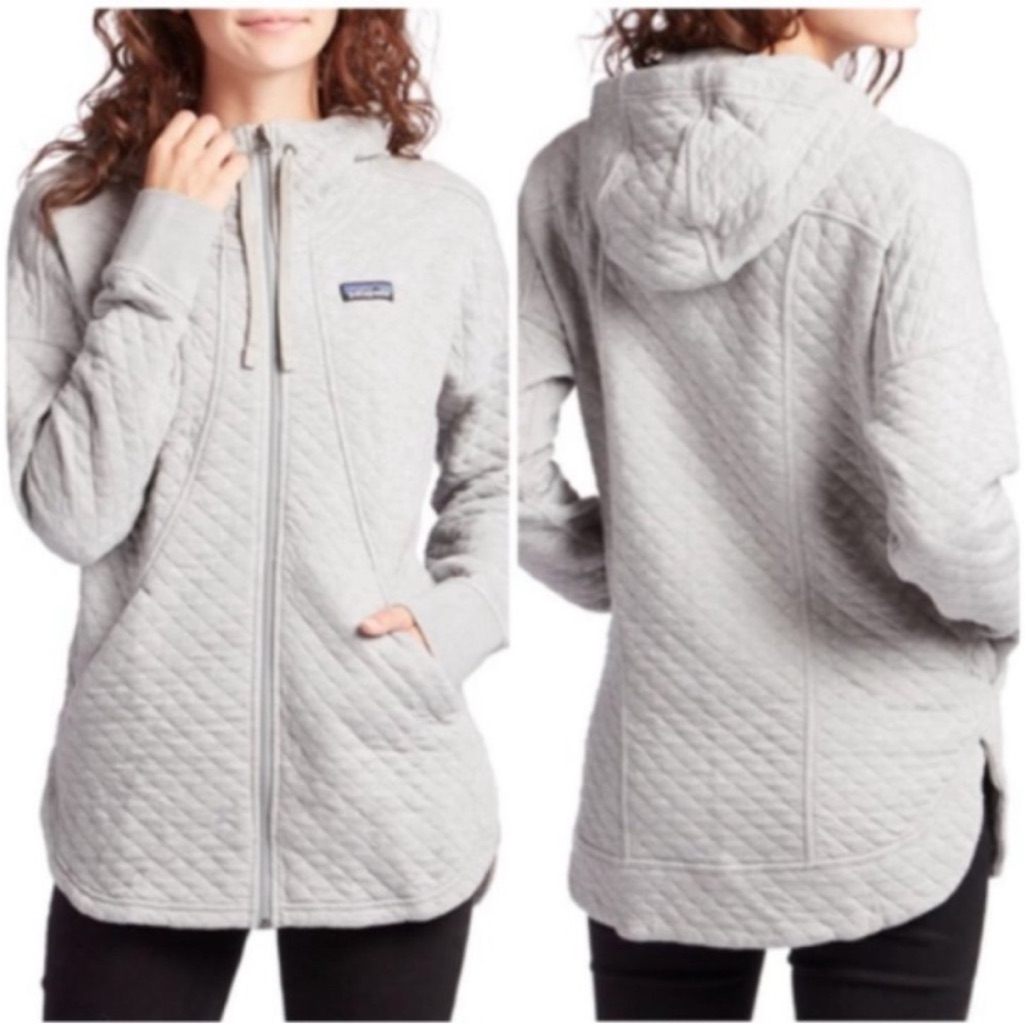 Patagonia Organic Cotton Quilted Hoodie Zip Zippered Jacket Heather Beige Small
